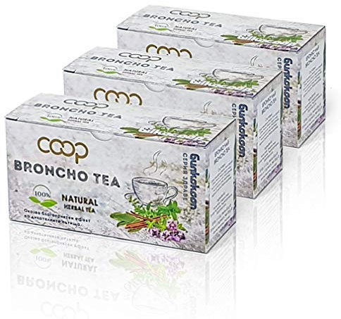 Broncho Tee, Kräutertee -Zeigt eine wohltuende Wirkung auf die Atemwege an, 3 Packungen zu 20 Filterbeuteln (60 x 1,0 Gramm), 100% Natural