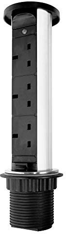 Elbe Inno Pop up Socket 3 Way Waterproof Cover Charger Extension Lead Pull up Socket worktop Socket Desktop Power Chrome lid 1.5 m Extension Cord,Suit for Kitchen worktop Office EL1053W-UK…