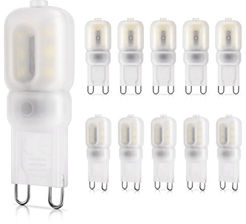 DiCUNO Bombilla LED G9 2W, Equivalente a 20W halógena, 200LM, 5000K Luz blanca fría, No regulable, 220-240V, Bombillas de bajo consumo, Paquete de 10