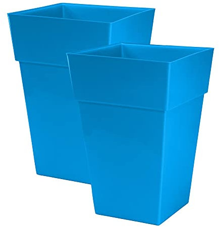 Moda Milano 28L 28 Litre Plastic Gloss Planters, Set of 2 - SKY BLUE Colour - Dimensions: 46cm (H) x 31cm (W) x 31cm (D)