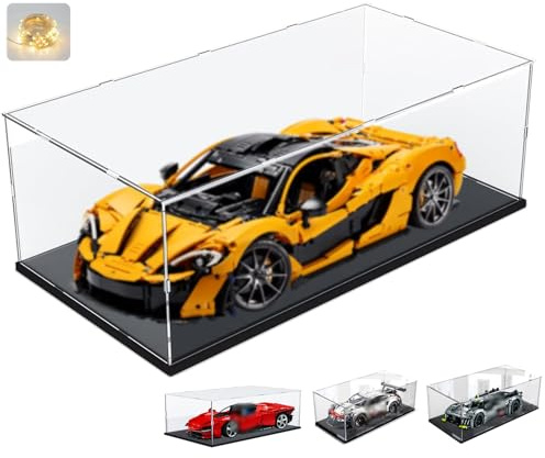 Vitrine Acrylique 3MM pour Collection pour Lego 42172 McLaren P1 42143 Ferrari SP3 42156 42096 42115 42083 1:8 Modèle Voiture, Épaissie Boite Transparente Plexiglas Vitrines, Noir Intérieur 60x30x20cm