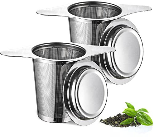 UNIDEAL 2pc Filtro per tè in Acciaio Inox con Coperchio, infusore per tisane, infusione, per the sfuso,colino/Tazza/Teiera/Bollitore