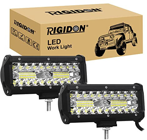 RIGIDON 8D 2 Stück 7 Zoll 18 cm 120W außen alu led lichtleiste, 12V 24V Wasserdicht warmweiß offroad beleuchtung für Auto SUV Offroad ATV LKW Traktor Fahrzeuge 4x4, Direkt led nebelscheinwerfer 6000K
