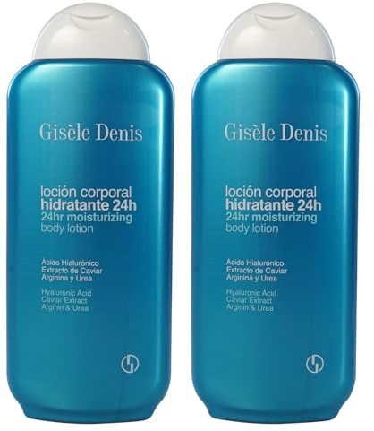GISÈLE DENIS - Loción Corporal Hidratante 24 Horas, 2x400 ml, Crema de Cuerpo, Cuidado de Piel, con Ácido Hialurónico, Extracto de Caviar, Arginina y Urea, Regenerante y Protector, Innovadora Fórmula