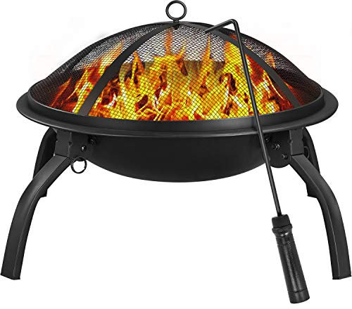 Yaheetech Braciere da Giardino Esterno Pieghevole Portatile con Griglia Copertura Protettiva e Poker da Terrazza per Campeggio Raduno Festa 54 cm Nero