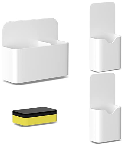 Fousenuk 3 pièces Porte Marqueur Blanc, Magnétique Porte Marqueur avec éponge Magnétique, Crayon Magnétique Porte Support de Crayons Magnétique pour Réfrigérateur Tableau Blanc Casier
