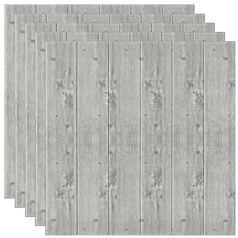 Paneles de pared 3D con diseño de rayas efecto madera de pino gris, autoadhesivos, adhesivos de pared, impermeable, PVC, 77 cm x 70 cm x 2 mm (10 unidades, madera)