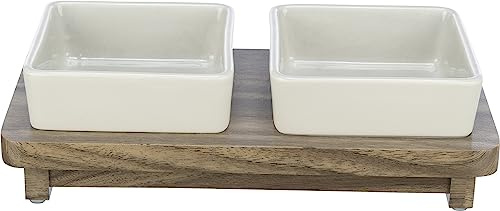 TRIXIE Hundenapf-Set City Style 2 x 400 ml aus Keramik weiß - praktischer Fressnapf für große Hunde 12 x 12 cm auf Holzsockel, robust und spülmaschinengeeignet – 24824