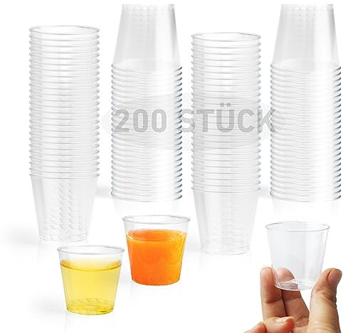 XIANGLONGY 200 Stück Schnapsgläser Plastik, 30ml Pinnchen Plastik, Becher Plastik Mehrweg, Shotgläser Plastik für Partys Verkostungen Pinnchen
