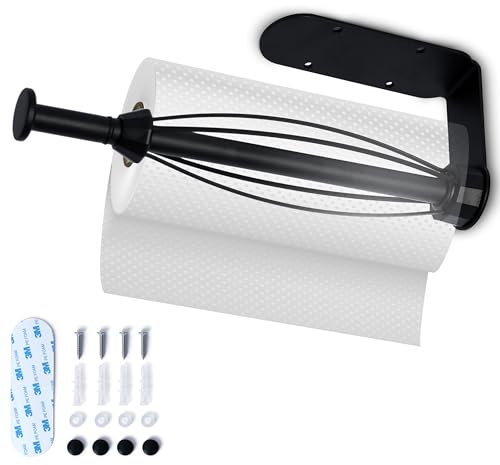 1st Deer Küchenrollenhalter mit Dämpfungseffekt, Einhandbedienung, Papierrollenhalter mit oder ohne Bohren, Küchentuchhalter aus Edelstahl, selbstklebend oder anschraubbar, Schwarz