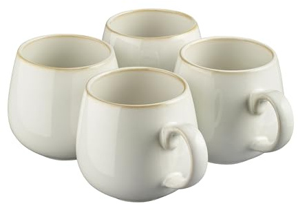 Cooks Professional Set of 4 Mugs Nordic Stoneware Mugs 350ml with Reactive Glaze Finish | Large Modern Stylish Ceramic Tea, Coffee, Hot Chocolate, Hot Drink Cups | Dishwasher & Microwave Safe | White