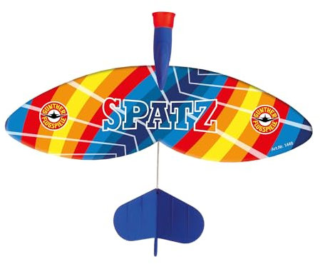 Günther Flugspiele 1449 - Schleudersegler Spatz, ca. 24 x 20 cm, Katapultstarter mit folienbespannten Flügeln, für Kinder ab 6 Jahren, mit Flexibler Heckflosse