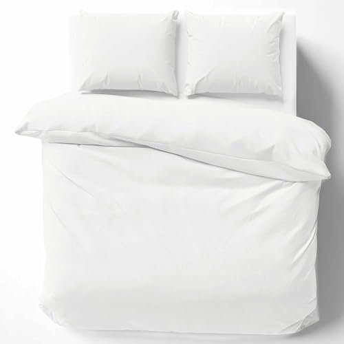 Cotton Castle Bettwäsche Bettgarnitur Bettbezug 100% Baumwolle 135x200 155x220 200x200 200x220, Farbe:Weiß, Größe:135 x 200 cm