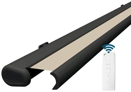 Eclipse Vollkassettenmarkise elektrisch 2,5x2m anthrazites Gehäuse Markise Balkon Terrassenüberdachung Gelenkarm Polyacryltuch UV-Schutz 50+ Smarthome-fähiger Dooya Motor, Markisentuch: Kieselfarbe