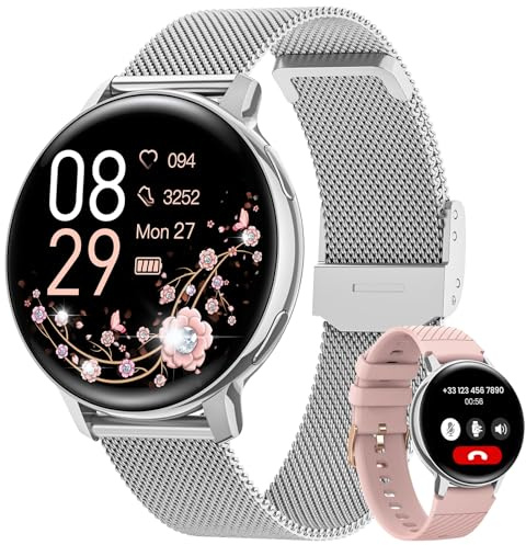 NAIXUES Montre Connectée Femme avec Appel Bluetooth, 1.39 HD Smartwatch Santé Au Féminin, 120+ Modes Sportifs, Sommeil, Fréquence Cardiaque, SpO2, Calories IP68 Podometre Android iOS Argent