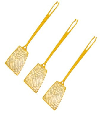 Fackelmann 9940550 Lot de 3 Tapettes à Mouche Colorée, Tapette à Mouches, Tue Mouche avec Pince pour Ramasser Les Insectes, Tapette, Plastique, Rouge, Jaune, Noir, 40 x 10 cm