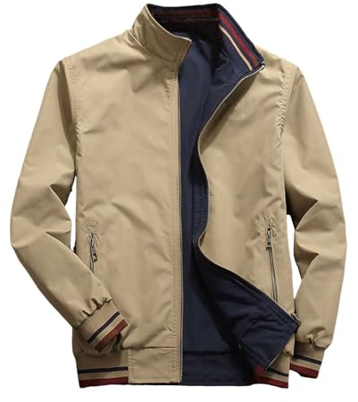 SHINROAD Veste polyvalente pour homme - Veste réversible pour homme - Avec poches à col montant - Style décontracté et polyvalent, kaki, L