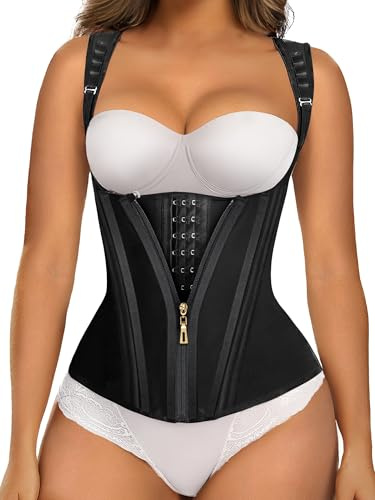 SHAPERX Waist Trainer Women Body Shaper with Steel Boned Corset for Hourglass Figure Tummy Control Waist Cincher Sport Girdle & Postpartum Recovery, UK-SZ7293-Black-XL