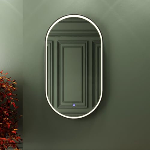 Planetmöbel GLORA specchio da bagno con illuminazione 50 x 90 cm, con cornice, 3 livelli di luce (3000-6000 K), interruttore touch, grande specchio da parete decorativo ovale