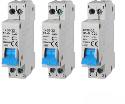 Set 3 Interruttori Magnetotermici Automatici 1P+N 20A 220V 4.5KA 1 Modulo DIN C20