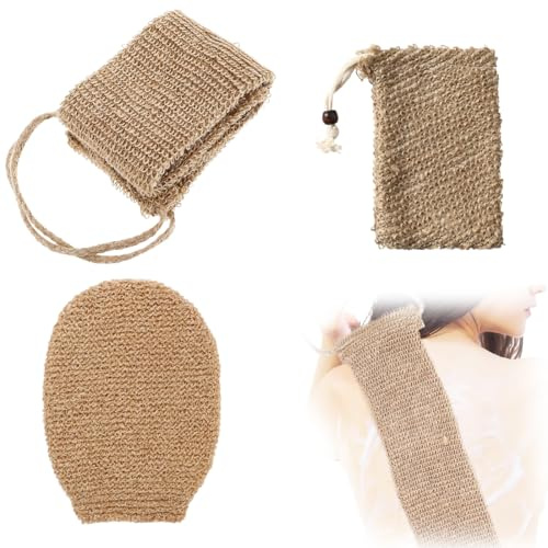 EJRUP Guantes Exfoliantes Corporales de Fibras Naturales,Bolsa de Jabón Exfoliante de Yute,Correa Exfoliante Espalda de Cáñamo,fur Eliminar Piel Muerta y Tener Piel Suave y Luminosa