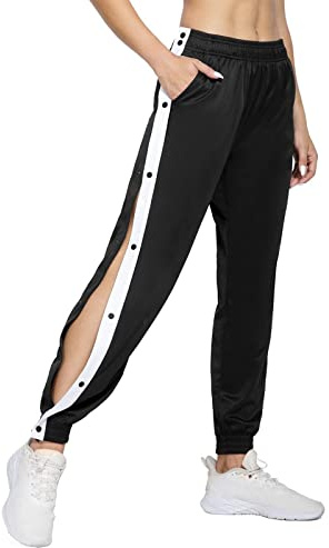 Women's Tear Away Pants with Pockets Easy Access Adaptive Pants Post Hip Knee Leg Surgery Breakaway Lounge Sweatpants Active Workout Pants Black