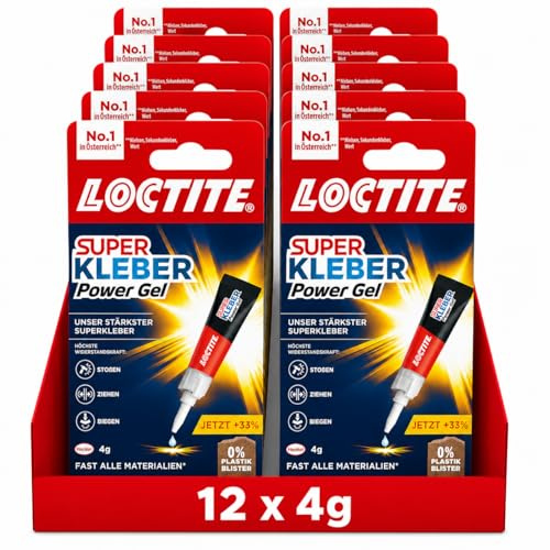 Loctite Super Glue-3 Power Gel Snabblim 12 x 4 g – Extra Starkt Universallim för Plast, Metall, Trä och Keramik