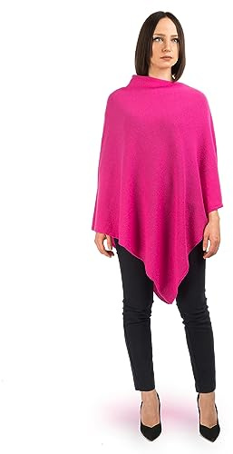 Dalle Piane Cashmere Poncho för damer 100% kashmir Made in Italy, Lätt, En storlek, Farve: Fuxia