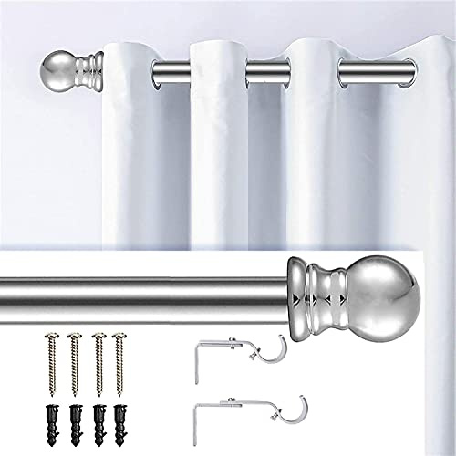 Bastone da Tenda, 76-152cm Aste per Tende per Finestra Singtola con Staffe in Acciaio Inossidabile, Bastone per Tende Regolabile Asta per Tenda Decorativa per Finestra della Cucina/Argento