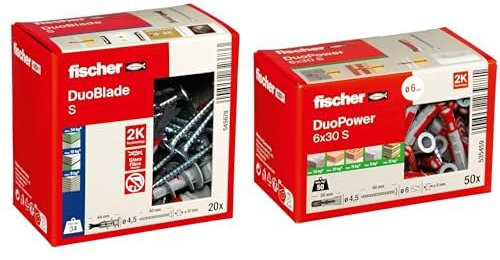 fischer DUOBLADE S + DUOPOWER 6 x 30 S, Selbstbohrende Gipskartondübel & Universaldübel mit 20 + 50 Dübel + Schrauben, Kunststoff, Wand- und Deckenplugs