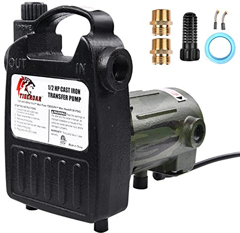 TIGEROAR 120V Water Transfer Pump 1560 GPH Cast Iron 1/2 HP Electric Pump