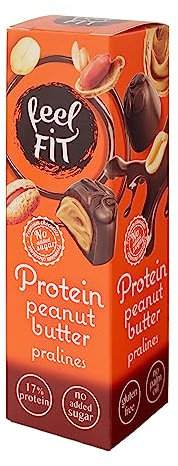 Feel FIT Protein Erdnussbutter-Pralinen in hochwertiger Milchschokolade, ohne Zuckerzusatz, 17% Eiweiß, glutenfrei 33 g (1 Packung)