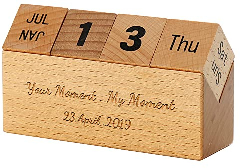 Blocchi di calendario perpetuo in legno personalizzati Calendario da tavolo perpetuo inciso personalizzato Inspirational cartello in legno per compleanni anniversario casa ufficio decorazione