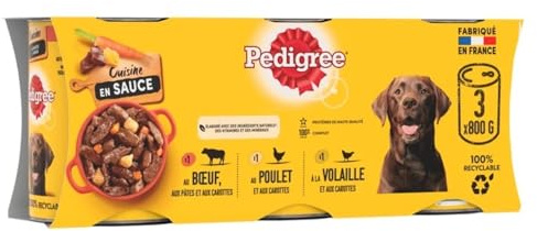 PEDIGREE Cuisine boîtes en Sauce pour Chien Adulte 3 variétés 3x800g