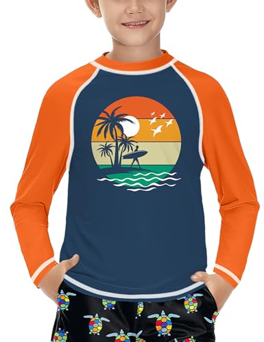 Jungen Sonnenschutz UV Shirt Schnelltrocknend Rundhals Langarm Rashguard Sonnenuntergang-Orange 140