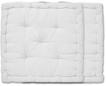 BESCH Pack 2 Cojines para Acolchado Cómodo de Doble Cara de Algodón con Asa 40x40x7cm - Cojín Silla de Jardín Uso Exterior y Interior, Cojines para Bancos (Blanco)