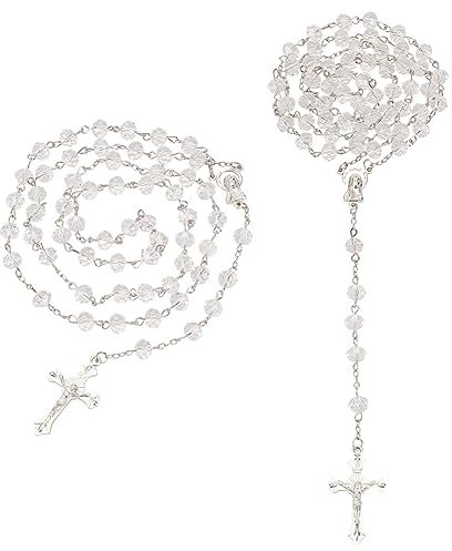 WEBEEDY 2 Stück Kristallperlen Rosenkranz Halskette Heilige Maria Kreuz Gebetsperlen Halskette Für Tägliches Gebet Heimdekoration Geschenke