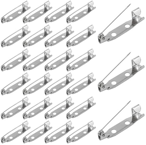 100 Pcs Brooch Pins,Secure Brooch Pin,Secure Back Clasp with Back Bar Fastener,Silver Bar Pins,Silver Badge Pin Backs with 2 Holes for Badges Corsages Name Tags Jewelry Making DIY Brooch Crafts