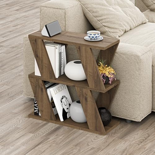 HOCUS PICUS Narrow Side Table with 2 Storage Shelf | 2 Tier Side Table | Slim End Table | Modern Design Sofa Table | Living Room, Office | Many Colour Options | 60x22x57cm (Dark Oak Effect)