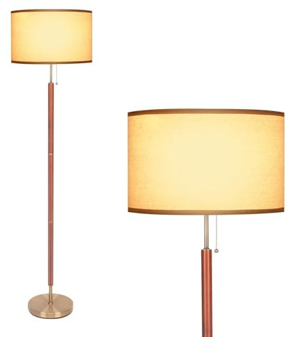 HonoDing Lampada da terra moderna di metà secolo, finitura in noce, paralume a tamburo, arredamento per il soggiorno (64 pollici, E26 LED)