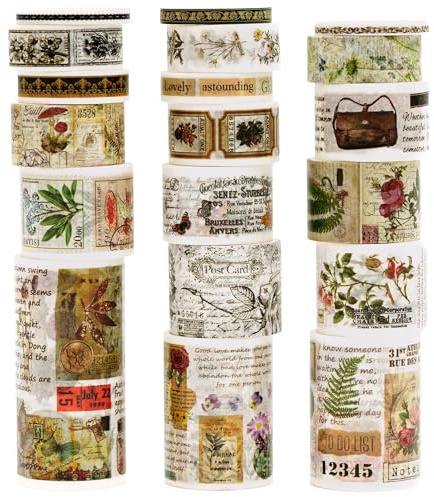 KAVI' S retro washi tejp set dekorativ antik bullerguld maskeringstejp färgglada för konst, gör-det-själv-hantverk, dagbok, planerare, scrapbook, förpackning (Misty Forests)