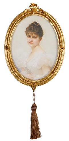 SDlumeiy Ovaler Vintage-Bilderrahmen aus Kunstharz, für den Schreibtisch und zur Wandmontage, mit Anhänger, goldfarben, 12,7 x 17,8 cm