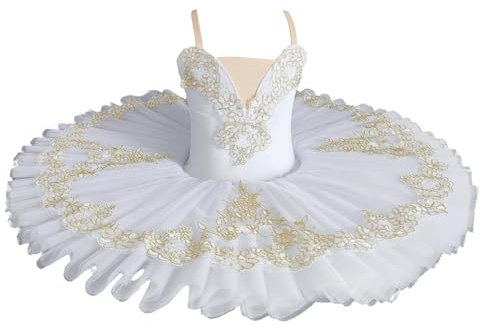 Tytyozay Mädchen Professionelles Ballett Tutu Kleid, Weiß Ballerina Bühne Tanzwettbewerb Kostüm Kinder Damen Schwanensee Party Kleid,Weiß,150