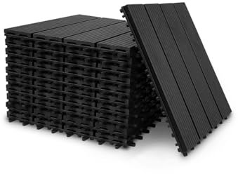 10 Dalles de Terrasse en noir Clipsable Résistant Aux Forte et Basses Températures 30 X 30 cm Revêtement Extérieur Pour Jardin Balcon Piscine