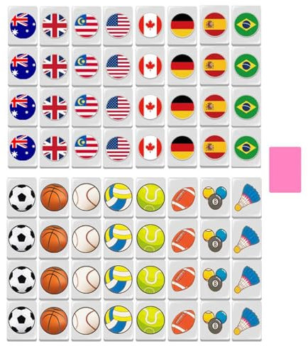 Generisch Game Mahjong-Fliesen, 65-teiliges Mahjong-Spielset Mit Nationalflagge, 24mm- -Mahjong-Set, Spiele Für 2 Spieler, Leere Mahjong-Fliesen, Tragbares Nationales Strandbrettspiel