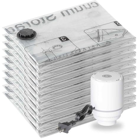 Bolsas de almacenamiento al vacío, 10 medianas con bomba eléctrica, 10 bolsas medianas de viaje para ahorrar espacio, bolsas de compresión herméticas para ropa, almohadas, edredones, mantas