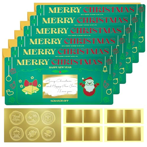 6 lot de cartes de Noël avec enveloppe, carte à gratter de Noël, cadeau surprise, carte de bonne année, Père Noël vert pour écrire votre propre message spécial pour petite amie, famille, ami, enfant