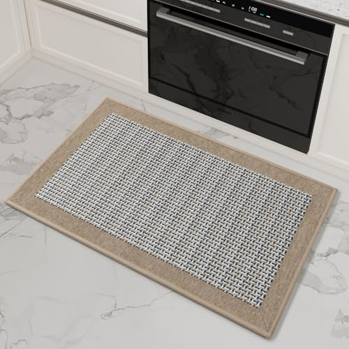 SIXHOME 50 * 80 Küchenteppich Waschbar Sisaloptik Gewebte Teppich Küche rutschfest Saugfähig Teppich Läufer Braun