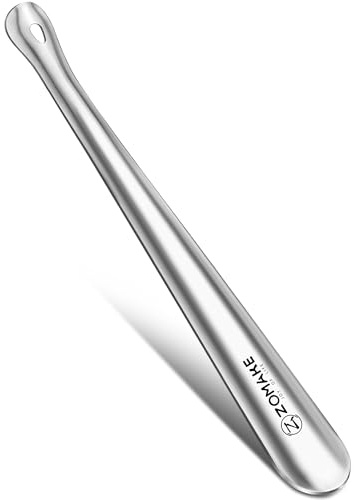 ZOMAKE Shoe Horn Long Handled, Long Shoehorn Metal 42CM for Men Women Elderly Seniors, Extra Long Shoe Spoon Helper Football Boot Horn with Curved Handle (1 pc-B)