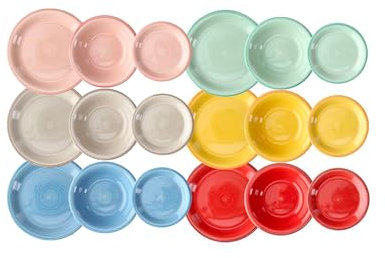Wintem Servicios de platos de 18 piezas de porcelana multicolor – Juego compuesto por platos llanos, hondos y de postre ideales para cualquier ocasión – Modernos y resistentes, lavables en